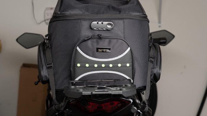 Rear view of the 70025 bag mounted on the Ninja 1000.