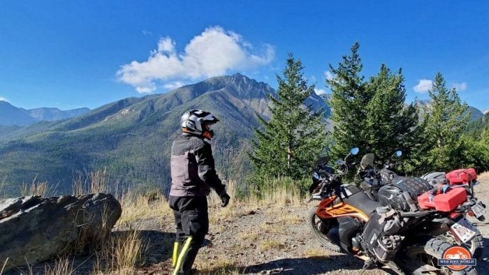 Me on an adventure ride in the Canadian Rockies while wearing the Mosko Moto Basilisk jacket.