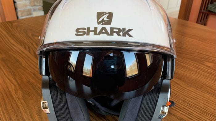 Sun shield on Shark helmet
