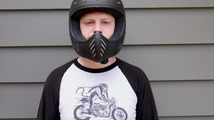 Wade Thiel wearing Bell Moto-3 Helmet front view, no visor