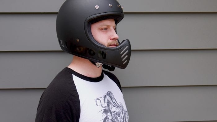Wade Thiel wearing Bell Moto-3 Helmet front three-quarter, no visor