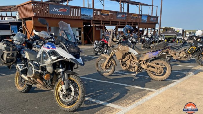 Dirty adventure motorcycles at the GET ON! Adventure Fest rally in 2021.