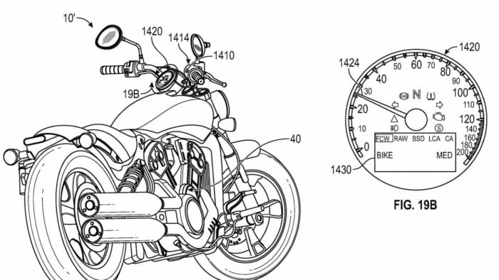 A picture of an Indian Motorcycle, with radar system concept built into the bike.