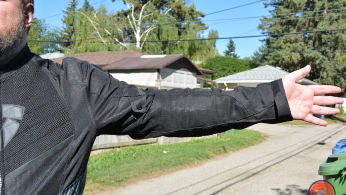 A View of the Arc Air Mesh jacket, with sleeve extended to gauge comfort