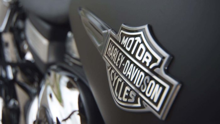 a close-up of a H-D logo on a Harley Motorcycle