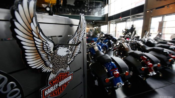 A view of a Harley-Davidson logo at a certified dealership - one where H-D1™ Marketplace bikes can be purchased and sold.