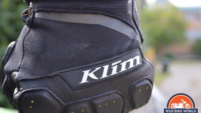 A view of the KLIM Dakar Pro Glove, showing the brand logo and top of hand