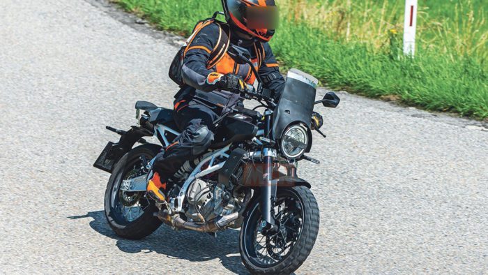 A front view of the new Svartpilen 401 in recent spy shots