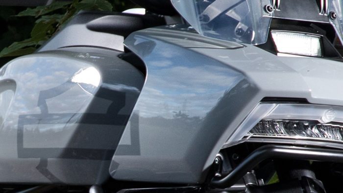 A close-up of the unique headlight on the all-new Harley Davidson Pan America