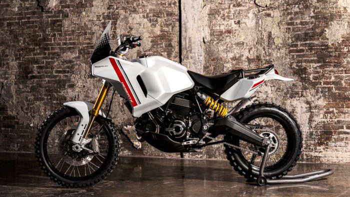 A side view of the Ducati Desert X