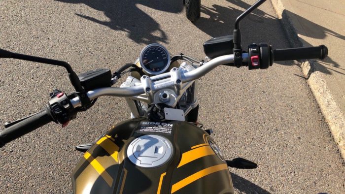A view of the dash on the new 2021 BMW R NineT Scrambler prior to the demo ride