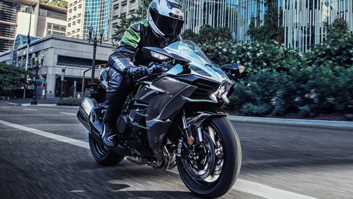 A view of a rider trying out a Kawasaki Ninja H2
