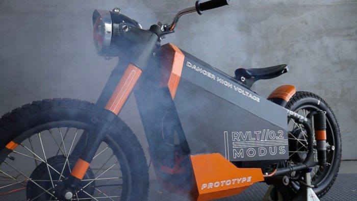 A side view of the prototype for ALYI's Electric Motorcycle