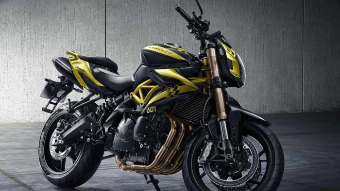 A side view of the unnamed new motorcycle From Lynk & Co, based off of the Benelli TNT 600