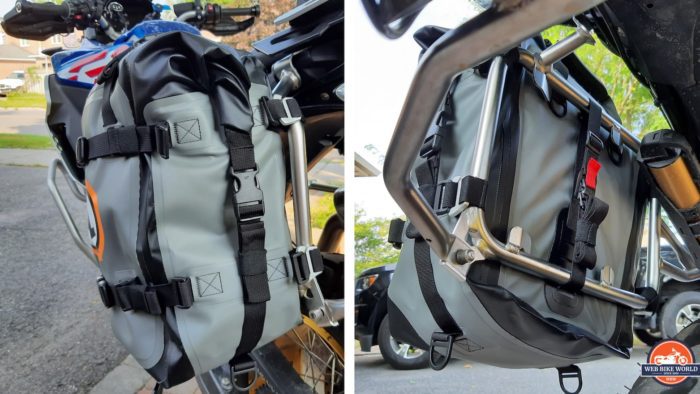 Closeup of MotoTrekk Panniers on BMW GS ADV frame