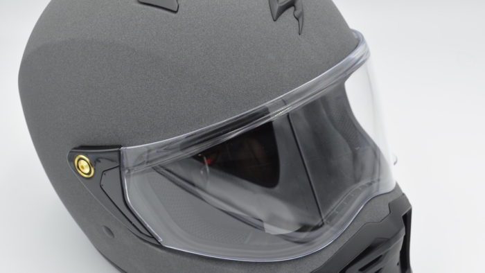 The Scorpion EXO HX1 Helmet; What looks like a big wide top vent is actually just a shaped piece that pushes air towards a tiny intake vent, which is controlled by the slider on top (Bertram)