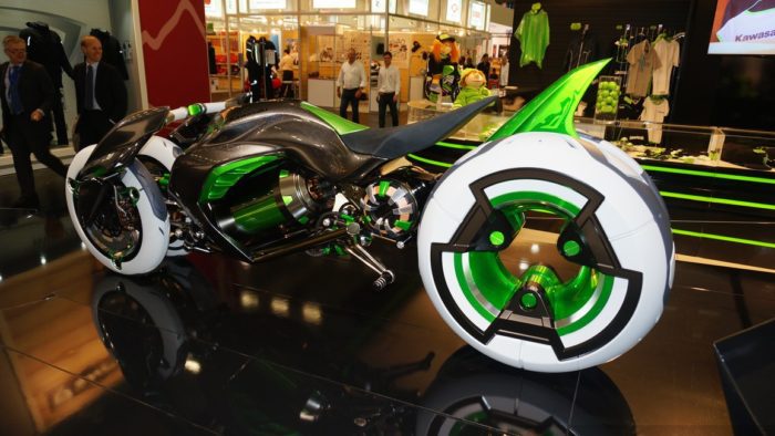 A side view of the new Kawasaki Tilting Trike, 'Concept J'