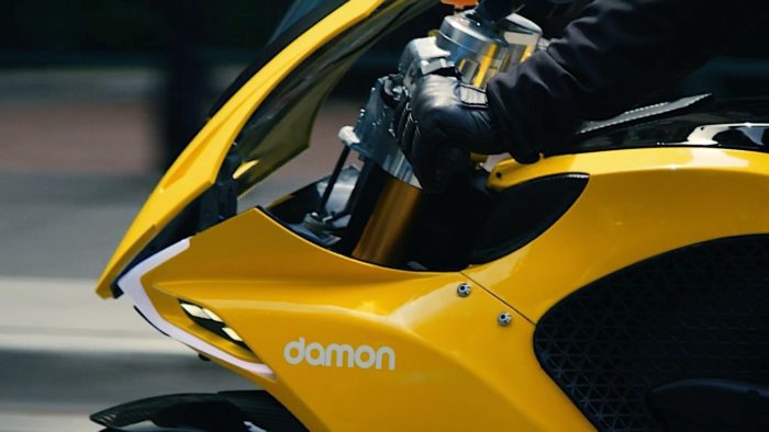 A close-up of Damon motorcycles
