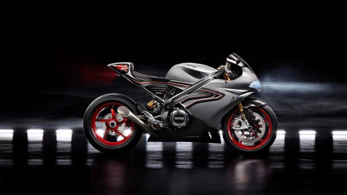 A side view of the new Norton V4SV Supersport race bike