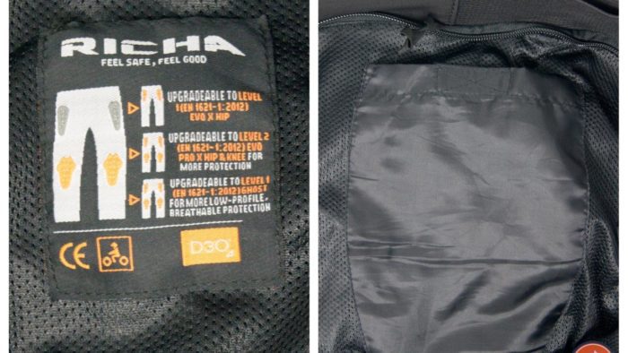 Label and pocket for protective elements on Richa Softshell WP Pants