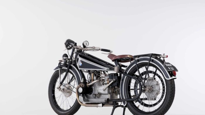 A BMW R32 Motorcycle from 1932 in a studio