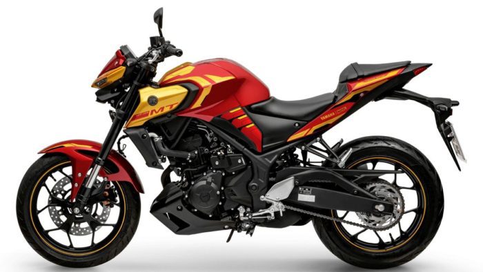 A side view of the new Iron Man-themed MT-03 from Yamaha Brazil