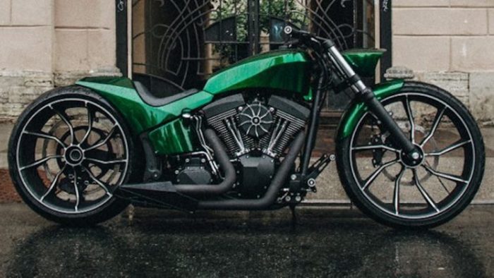 A side view of the Harley-Davidson Vinci custom project from Russian custom shop Box39