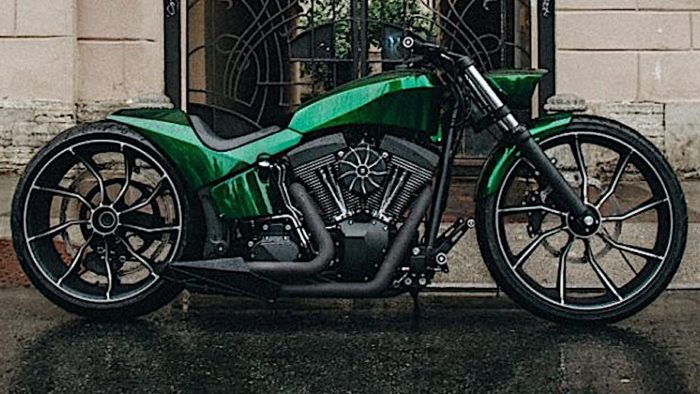 A side view of the Harley-Davidson Vinci custom project from Russian custom shop Box39