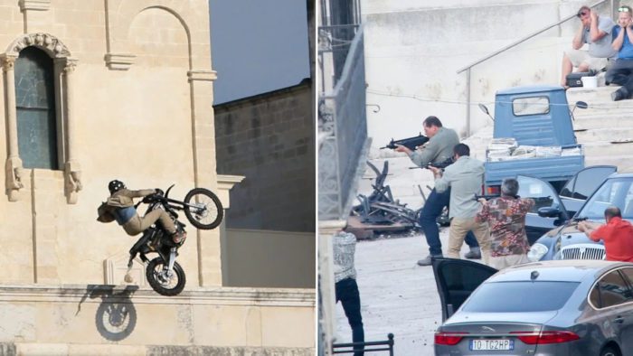 A view of the scene during the shooting of James Bond movie "No Time To Die", featuring Daniel Craig