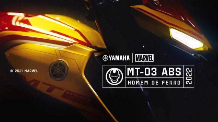 A close-up of the new Iron Man-themed MT-03 from Yamaha Brazil