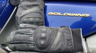 A view of the Rev'it Kryptonite 2 GTX Gloves against a 2001 Honda Goldwing