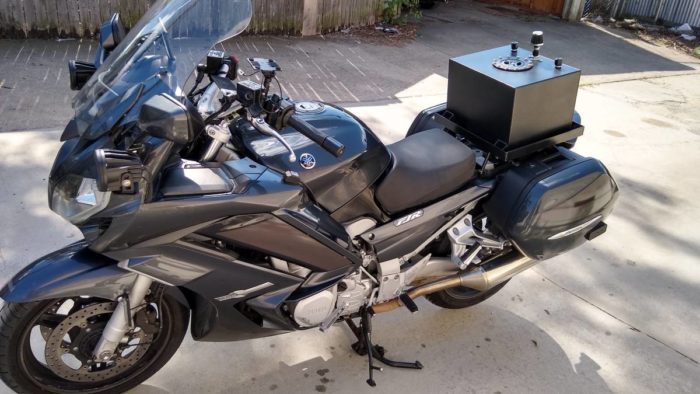 A view of the 2015 Yamaha FJR1300 taken through a record-breaking 32 hours at the Cannonball Baker Sea-To-Shining-Sea Memorial Trophy Dash, completed by an Alex Jones. Media: Gleaned from his Craigslist post, since he is selling the motorcycle.