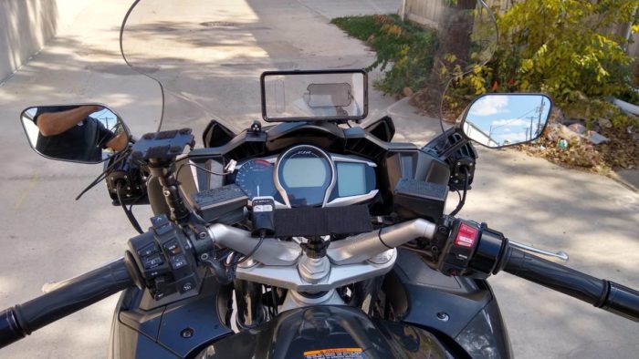 A view of the 2015 Yamaha FJR1300 taken through a record-breaking 32 hours at the Cannonball Baker Sea-To-Shining-Sea Memorial Trophy Dash, completed by an Alex Jones. Media: Gleaned from his Craigslist post, since he is selling the motorcycle.