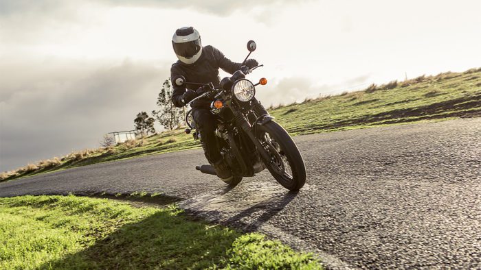 A Triumph T120 motorcycle at a hill climb track in South Australia