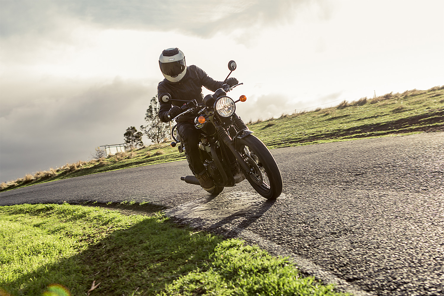 A Triumph T120 motorcycle at a hill climb track in South Australia