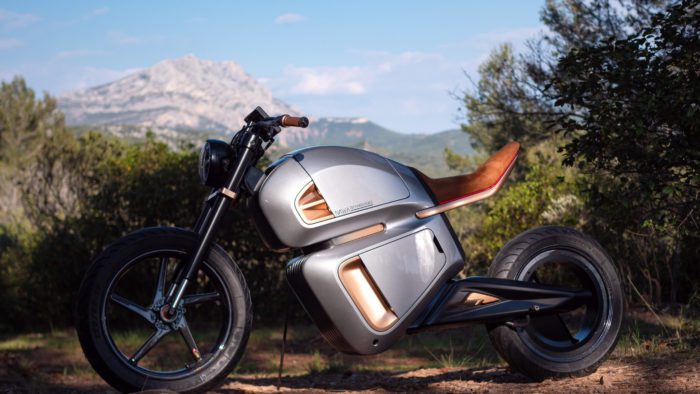 A view of the world's first hybrid electric motorcycle, available from NAWA and debuting as an electric motorbike concept for 2021 EICMA: Press release media, side view