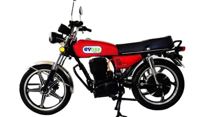 A view of the iQSTEL EVOSS electric motorcycle, set to go into production this week.
