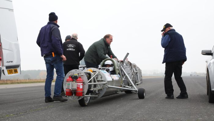 Guy Martin with the 52 Express - a 30-foot streamliner with the 50-year old turbine engine of a Rolls Royce Gem helicopter - attempting to break the World Land Speed Record for January 2023, in Bolivia. Media: Second round of test runs complete