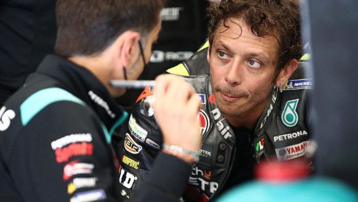 Valentino Rossi speaking with the prince currently in charge of Aramco - the potential sponsor for VR46