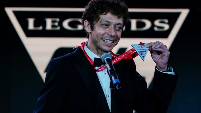 A view of Valentino Rossi as he is inducted into the Hall of Fame