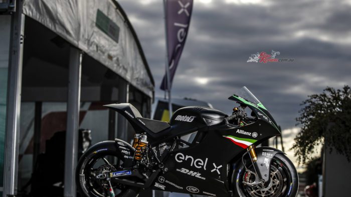 A side view of an Energica MotoE race bike