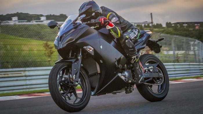 A side view of Kawasaki's electric motorcycle project