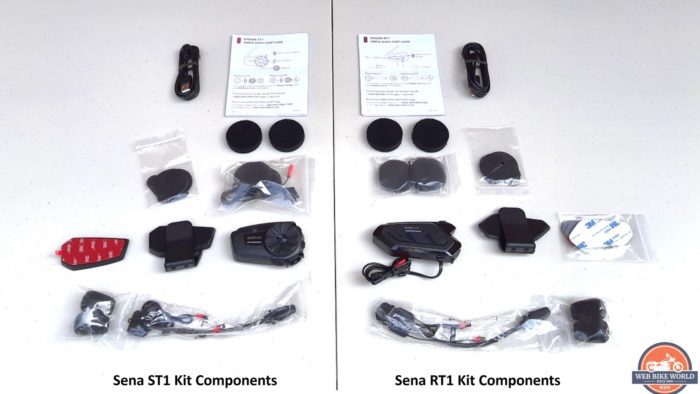 Photo showing kit contents of Sena SPIDER ST1 & RT1 systems