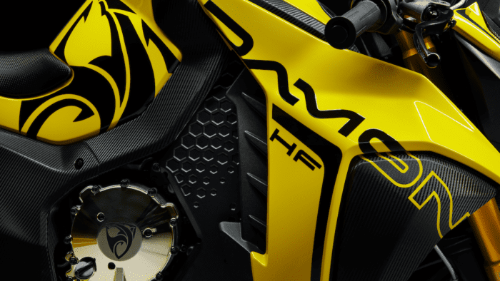 A view of the new Damon HyperFighter Colossus - complete with the black decals and bumblebee-yellow aesthetic