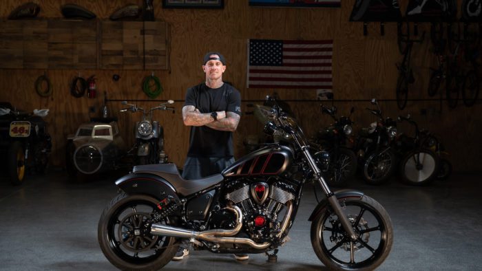Media connected to the custom indian chief build from indian motorcycles, created by FMX legend Carey Hart