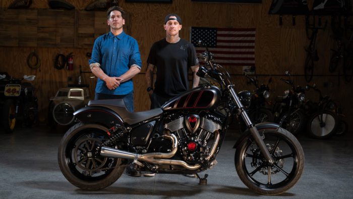 Media connected to the custom indian chief build from indian motorcycles, created by FMX legend Carey Hart