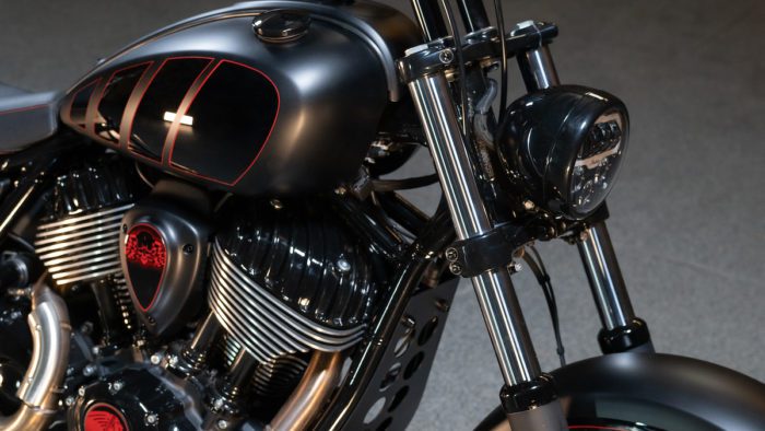 Media connected to the custom indian chief build from indian motorcycles, created by FMX legend Carey Hart