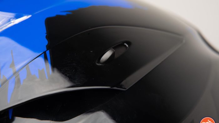 Close up of Race-R Pro GP Spoiler Lorenzo Winter Test Edition Helmet