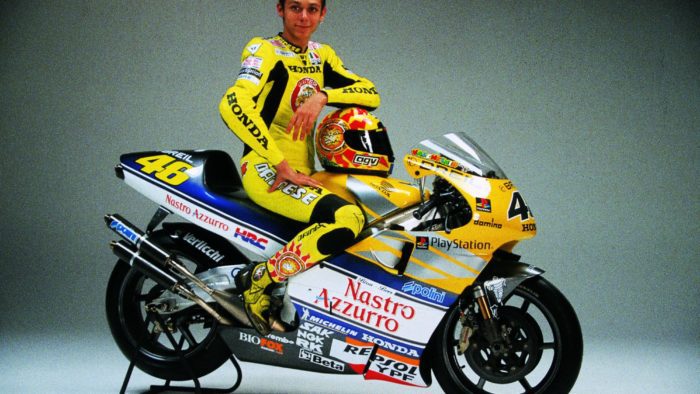 Valentino Rossi with the NSR500 - a bike that he raced back when he was a part of the Honda team in 2001