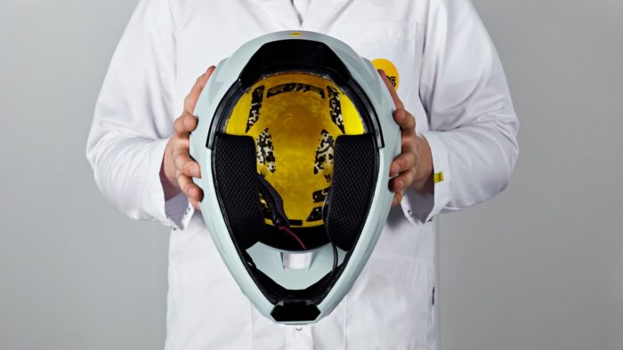 a view of a motorcycle helmet with the Mips safety system inside